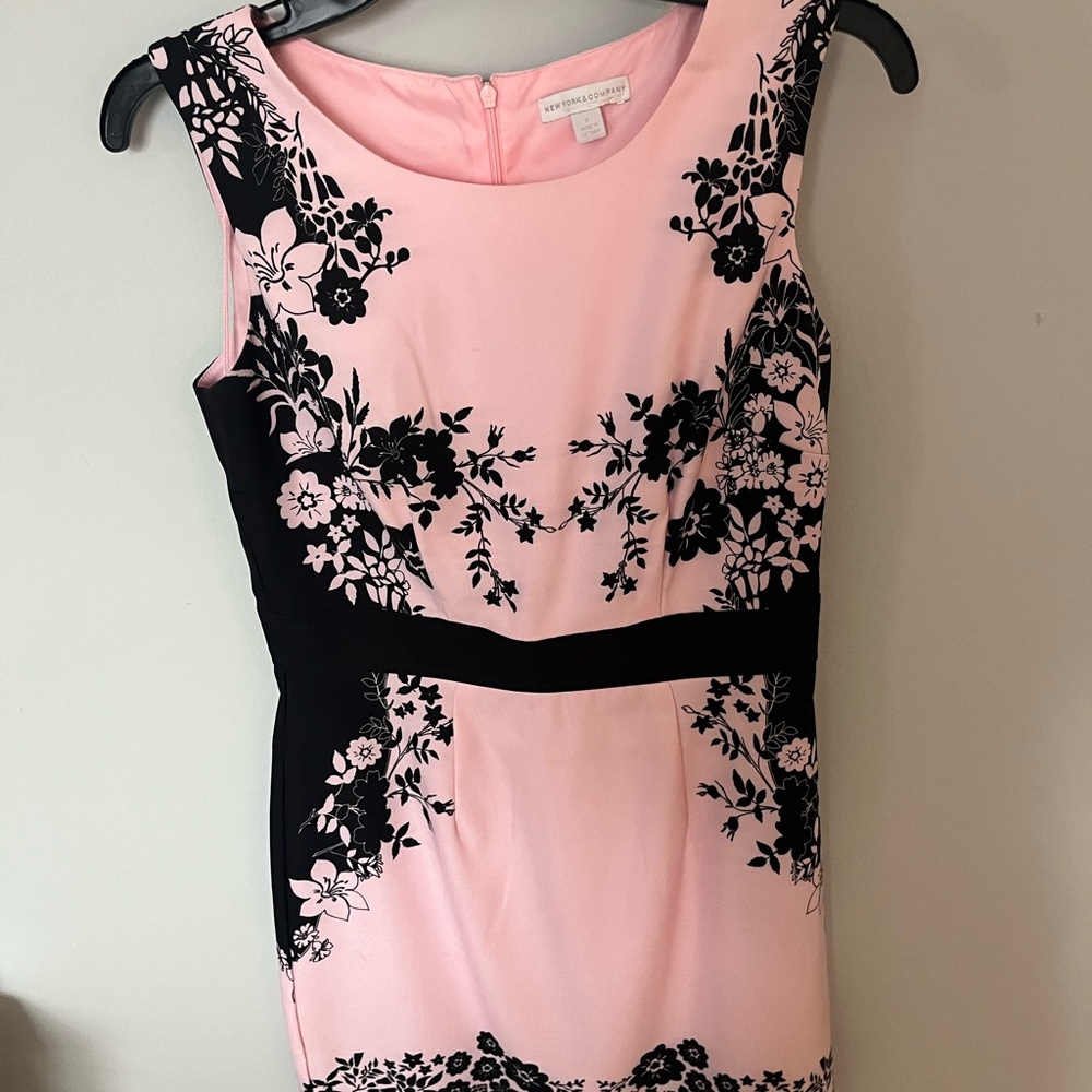New York & Company Pink Sheath Dress with Black Floral Accents